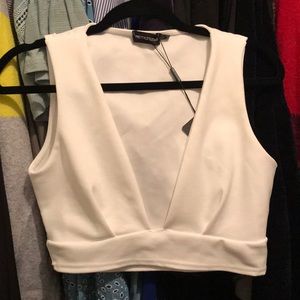 White V neck and chest crop top